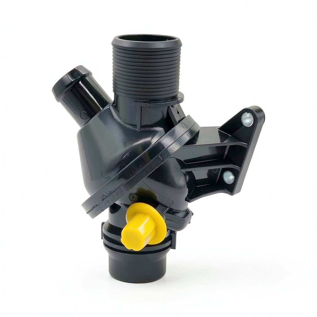 Installing Auztto Replacement Coolant Thermostat Housing for BMW on a wooden bench