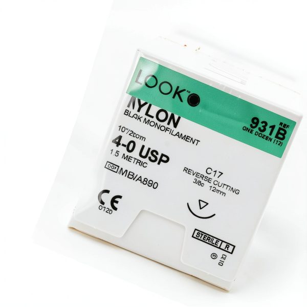 Look 931B Nylon Black Monofilament Sutures C17 3/8 Circle 4-0 12mm-2