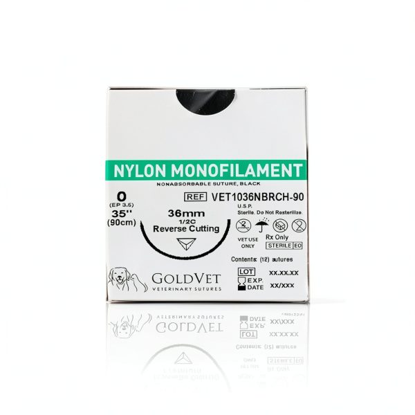 Nylon Veterinary Suture 0, 1/2 Round 36m Reverse Cutting Needle (Comparable to Ethilon), 35"-1