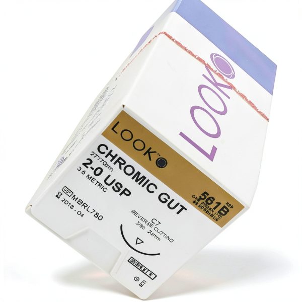 Look X561B Chromic Gut Sutures 2-0 27" C7 3/8 Needle - 12 Pack-2