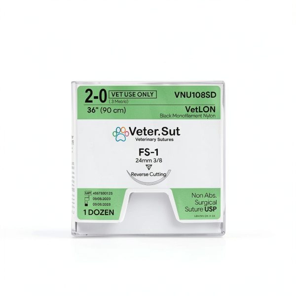VeterSut VetLON Non-Absorbable Nylon Surgical Suture USP Size 2-0, (FS-1) 3/8 24mm Reverse Cutting Needle, 36 Inches (90 cm), 12 Count, Veterinary Use-4
