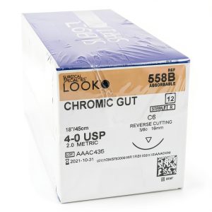 Look X558B Chromic Gut Absorbable Sutures 4-0 18" C6 3/8 Circle Reverse Cutting 19mm 12/Pk-0