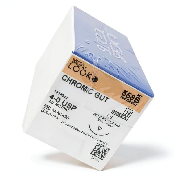 Look X558B Chromic Gut Absorbable Sutures 4-0 18" C6 3/8 Circle Reverse Cutting 19mm 12/Pk-3