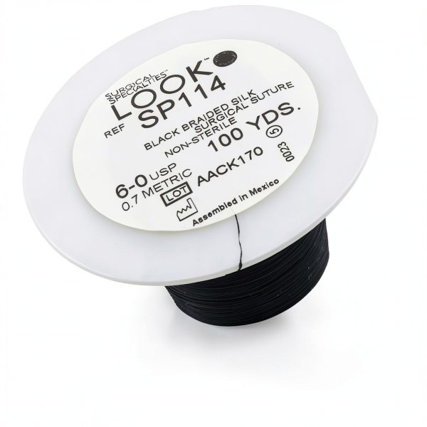 Look SP114 6/0 Silk Black Braided Sutures on Spool-0