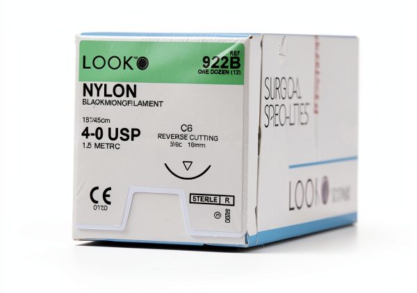 Look 922B black monofilament Rev Cutting Sutures 3/8 Circle 4-0 18in-0