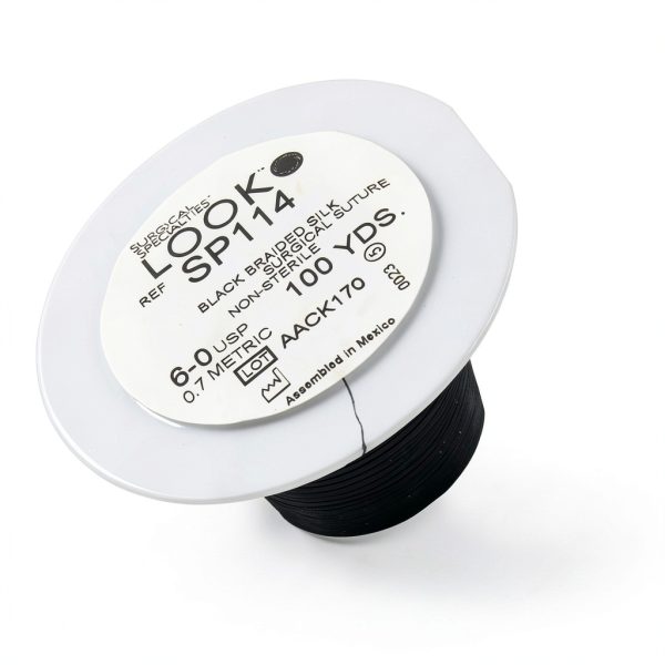Look SP114 6/0 Silk Black Braided Sutures on Spool-2