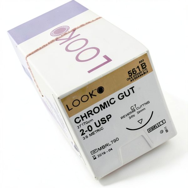 Look X561B Chromic Gut Sutures 2-0 27" C7 3/8 Needle - 12 Pack-0