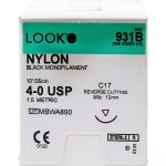 Look 931B Nylon Black Monofilament Sutures C17 3/8 Circle 4-0 12mm-0