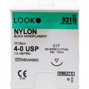 Look 931B Nylon Black Monofilament Sutures C17 3/8 Circle 4-0 12mm-0