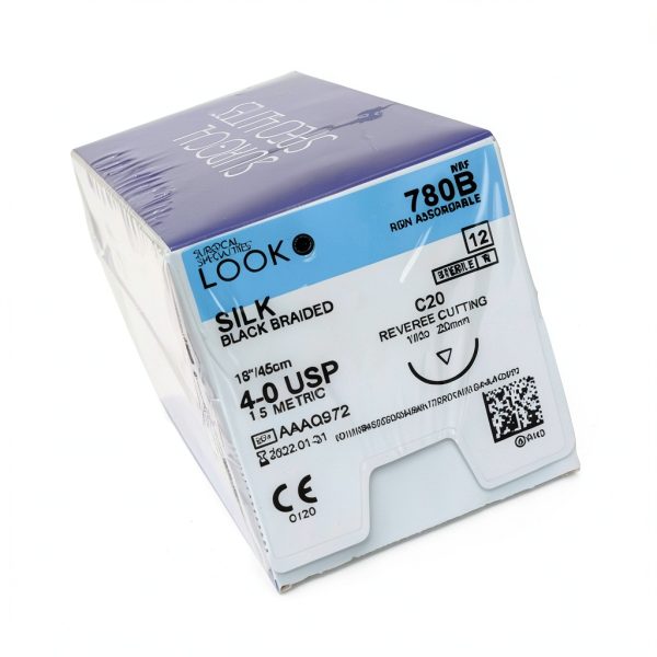 Look X780B Silk Black Sutures 4-0 18" 1/2 Circle C20 Needle 12pk-0