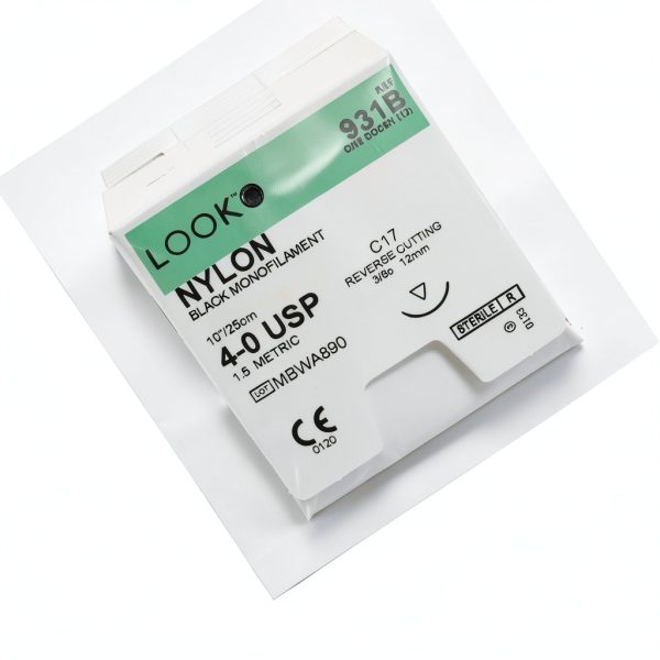 Look 931B Nylon Black Monofilament Sutures C17 3/8 Circle 4-0 12mm-1