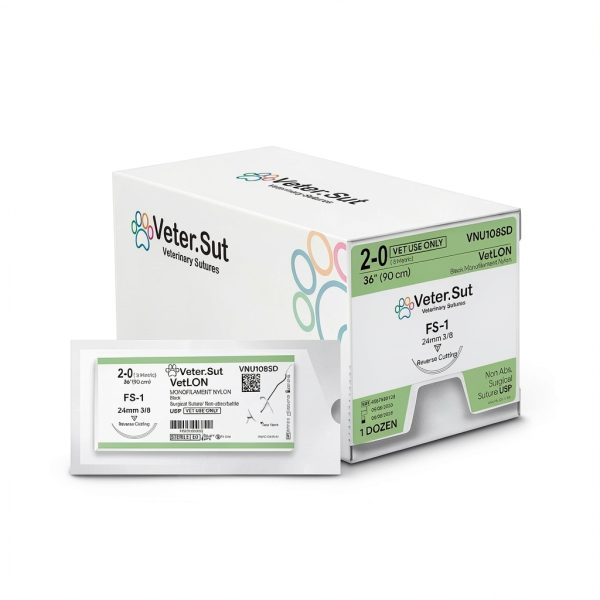 VeterSut VetLON Non-Absorbable Nylon Surgical Suture USP Size 2-0, (FS-1) 3/8 24mm Reverse Cutting Needle, 36 Inches (90 cm), 12 Count, Veterinary Use-3