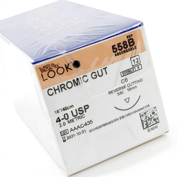 Look X558B Chromic Gut Absorbable Sutures 4-0 18" C6 3/8 Circle Reverse Cutting 19mm 12/Pk-2