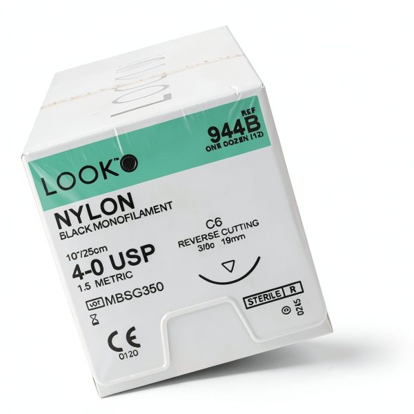 Look 944B Nylon Black Monofilament Sutures C6 3/8 Circle 4-0-1
