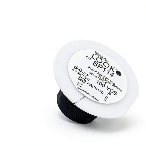 Look SP114 6/0 Silk Black Braided Sutures on Spool-1