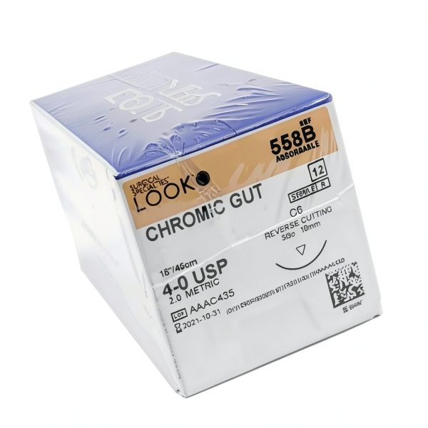 Look X558B Chromic Gut Absorbable Sutures 4-0 18" C6 3/8 Circle Reverse Cutting 19mm 12/Pk-1