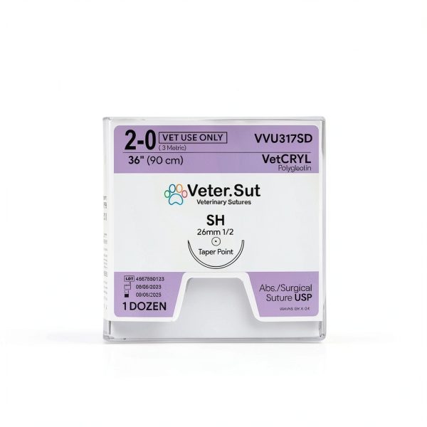VeterSut VetCRYL Polyglactin Surgical Suture 2-0 26mm Needle 12 Count-4