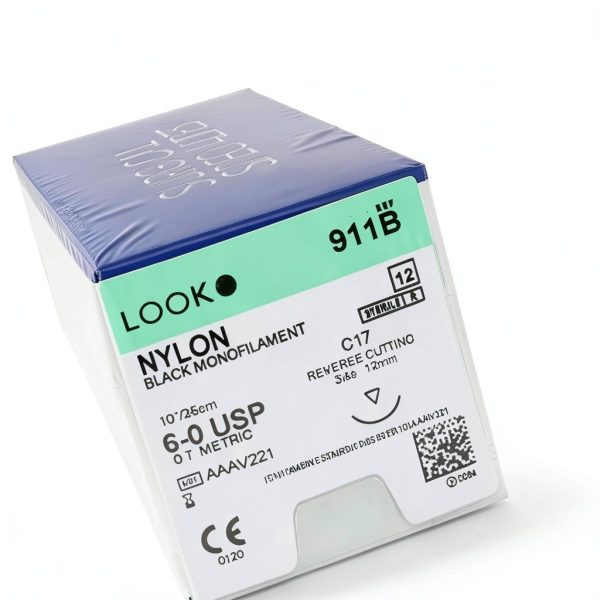 Look 911B Nylon Black Monofilament Non-Absorbable Reverse Cut Sutures C17 6/0 10" 12/Bx-2