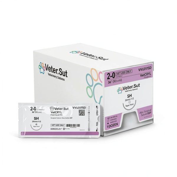VeterSut VetCRYL Polyglactin Surgical Suture 2-0 26mm Needle 12 Count-3