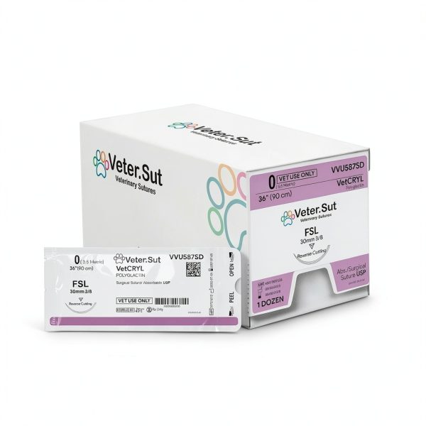 VeterSut VetCRYL Absorbable Suture Size 0 3/8 Cutting Needle 12 Count-3