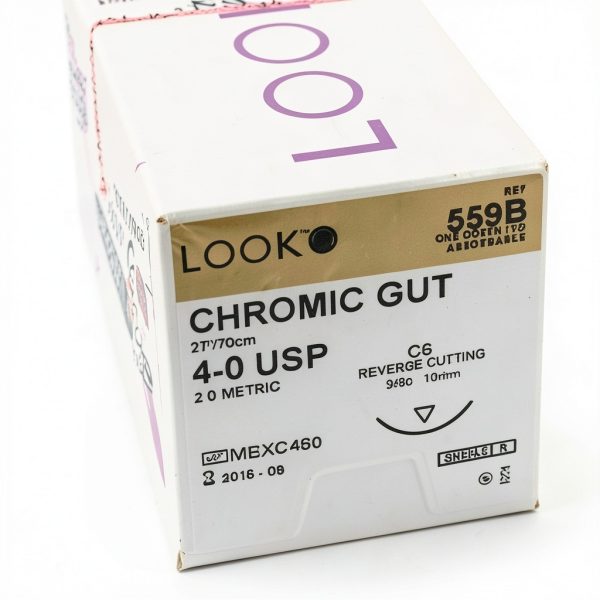 Look X559B Chromic Gut Absorbable Sutures 4-0 27" C6 3/8 Circle 19mm Needle, Reverse Cutting, Sterile Dental Surgical 12/Pk-2