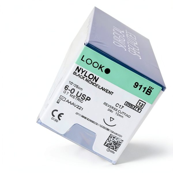 Look 911B Nylon Black Monofilament Non-Absorbable Reverse Cut Sutures C17 6/0 10" 12/Bx-1