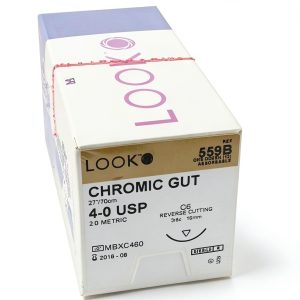 Look X559B Chromic Gut Absorbable Sutures 4-0 27" C6 3/8 Circle 19mm Needle, Reverse Cutting, Sterile Dental Surgical 12/Pk-0