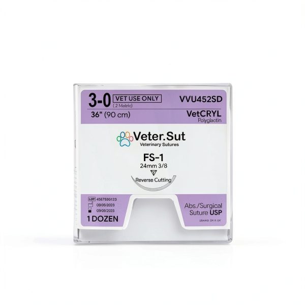 VeterSut VetCRYL Polyglactin Surgical Suture 3-0 Violet 12-Count 36in-4