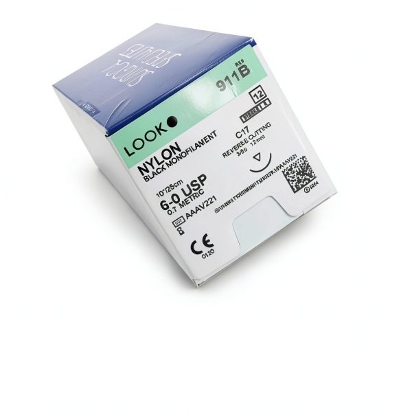 Look 911B Nylon Black Monofilament Non-Absorbable Reverse Cut Sutures C17 6/0 10" 12/Bx-0