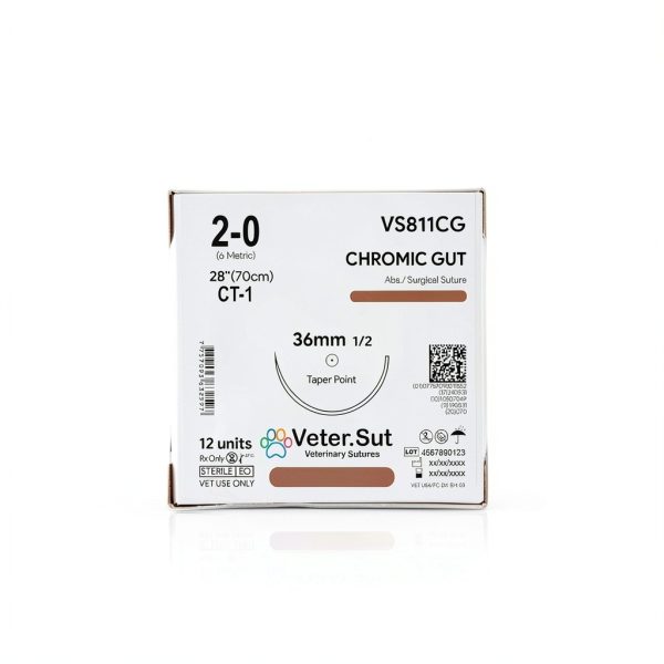 VeterSut CHROMIC Gut Surgical Suture 2-0, (CT-1) 1/2 36mm Taper Point, 12 Count, Veterinary Use, Brown-1