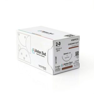 VeterSut CHROMIC Gut Surgical Suture 2-0, (CT-1) 1/2 36mm Taper Point, 12 Count, Veterinary Use, Brown-0