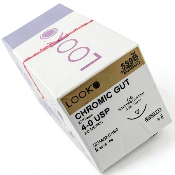 Look X559B Chromic Gut Absorbable Sutures 4-0 27" C6 3/8 Circle 19mm Needle, Reverse Cutting, Sterile Dental Surgical 12/Pk-1
